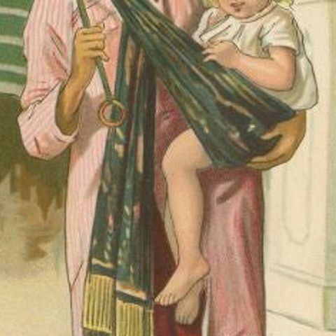 Antique Print of Indonesian Nanny with Child in a Sarong, 1909, close-up 2