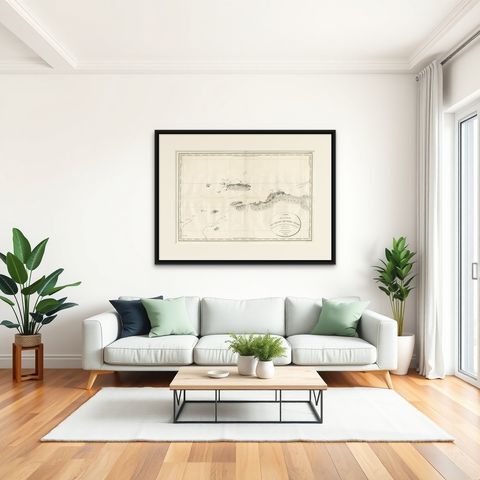 Antique Map of Indonesia by C.F. Beautemps-Beaupre, circa 1807, shown framed in a room, true to size
