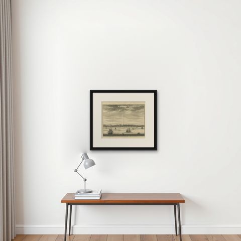 Antique Print of Samboepo by Valentijn, 1726, shown framed on a wall, true to size