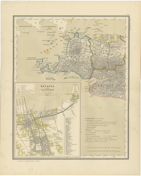 Four Antique Java Maps with Batavia Plan, Dutch East Indies Wall Set 1880s, view 2