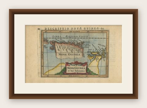 Antique Miniature Map of New Guinea by Bertius, '1618', shown framed