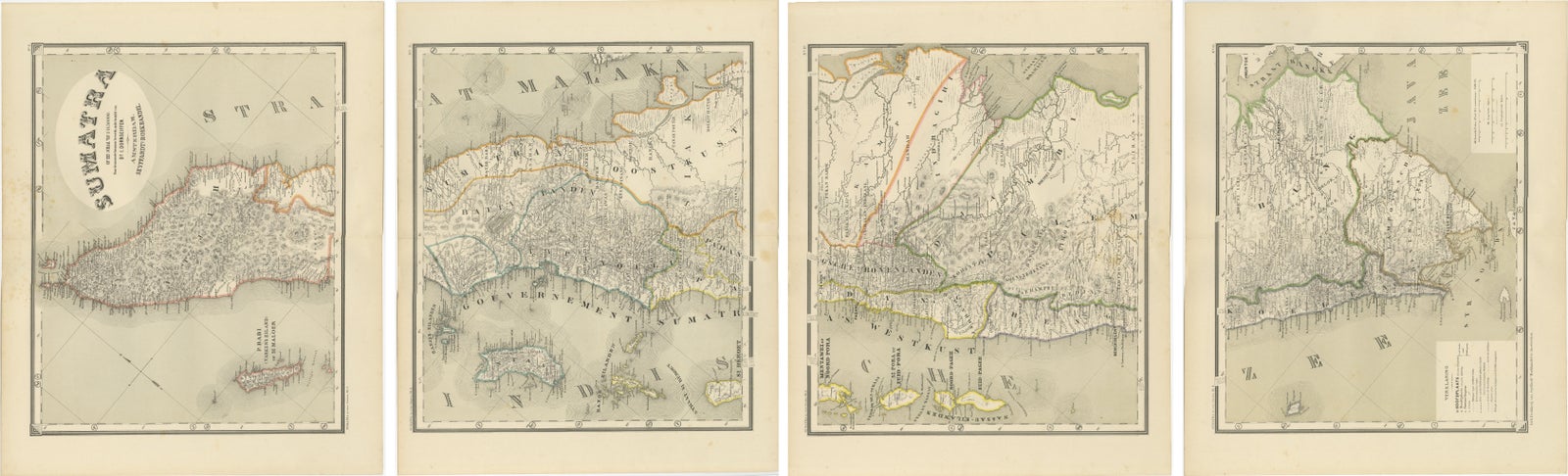 An Impressive Four-Sheet Map Set of Sumatra from the Dutch East Indies, 1884