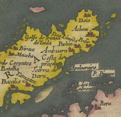 1616 Bertius Map of Sumatra, Singapore and the Straits of Malacca, close-up 1