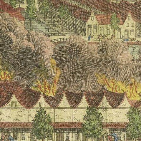 Antique Print of the Batavia Massacre 'Present-Day Jakarta', Indonesia, ca.1740, close-up 4