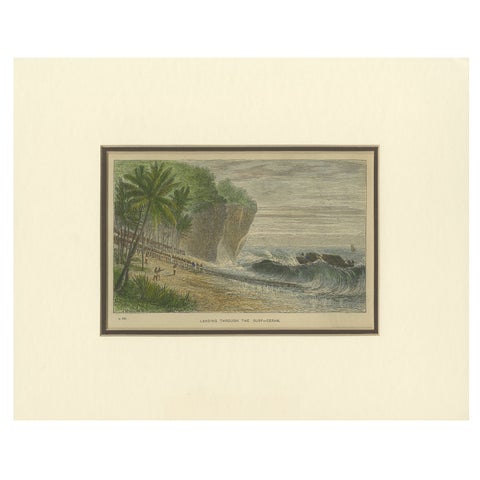 Landing Through the Surf, Ceram, late 19th-century hand-colored wood engraving