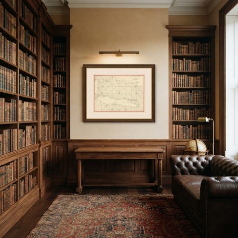 Antique Sea Chart Java Indonesia, Mannevillette Neptune Oriental 1775, shown framed in a room, true to size