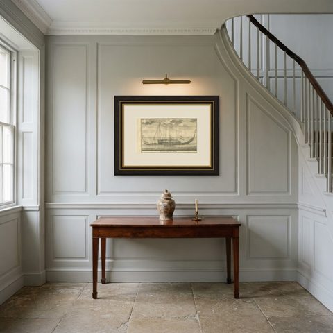 Antique Print of the Coracora Fleet by Valentijn, 1726, shown framed in a room, true to size