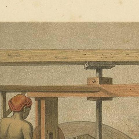 Antique Print of a Mill for Rice Peeling by M.T.H. Perelaer, 1888, close-up 1