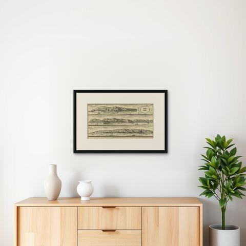 Antique Print of Fortifications in Indonesia by Valentijn '1726', shown framed on a wall, true to size