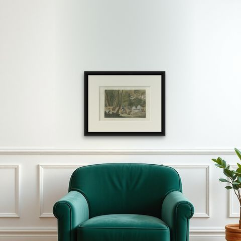 Antique Print of Papuan Tombs on Rawak Island by Ferrario, '1831', shown framed on a wall, true to size