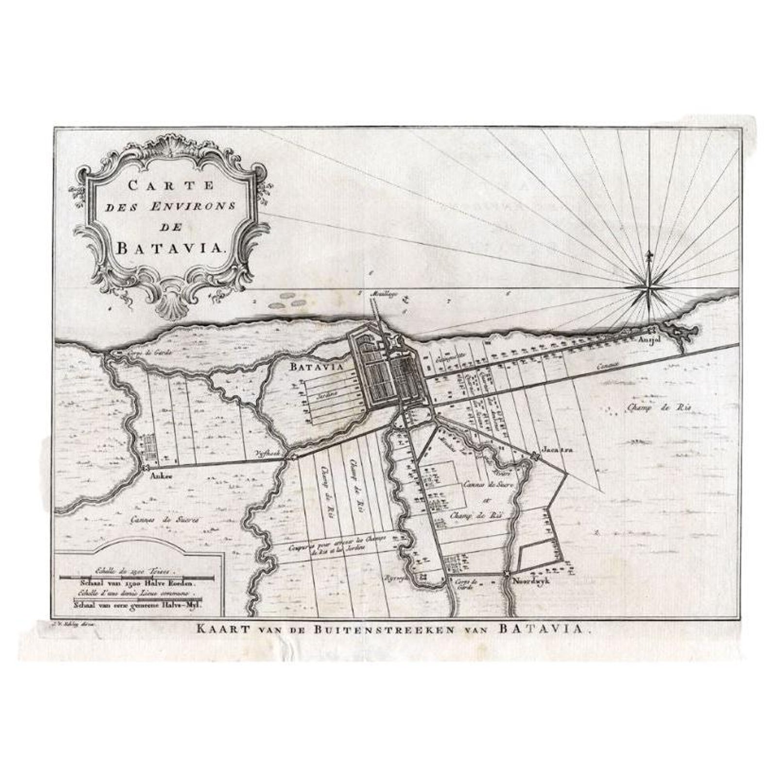 Antique Map of the Region of Batavia by Van Schley, c.1750