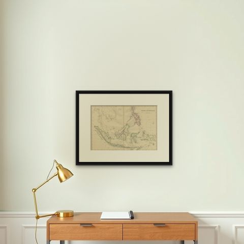 Antique Map of the East Indies by W. G. Blackie, 1859, shown framed on a wall, true to size