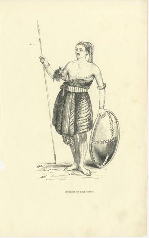 Warrior of the Island of Sawoe, Antique Wahlen Costume Print, 1843-1844, view 2