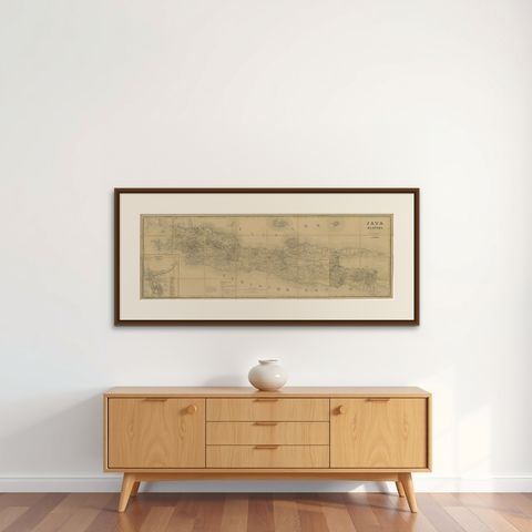 Large Antique Map of Java & Madura with Batavia Inset, c.1870s Dutch East Indies, shown framed on a wall, true to size