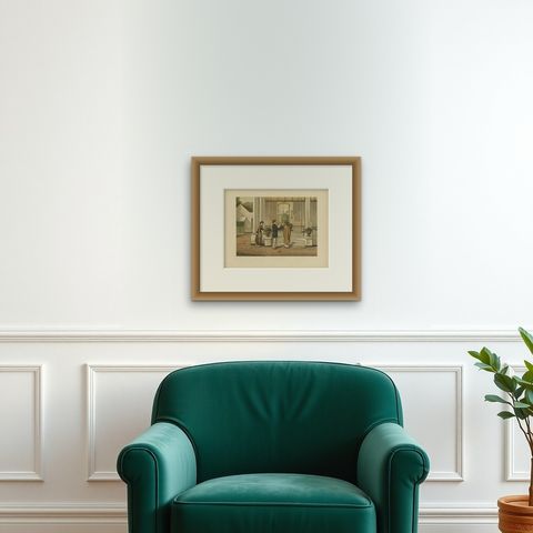 Antique Print of a Residence in Batavia by M.T.H. Perelaer, 1888, shown framed on a wall, true to size