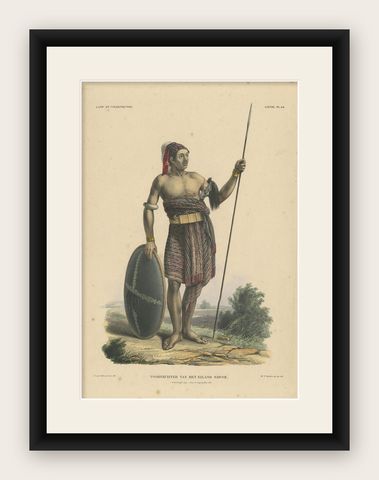 Antique Print with a Native of Sawu 'Indonesia' by Temminck, circa 1840, shown framed