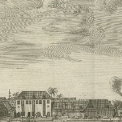 Antique Print of the Sugar Warehouse of Batavia (Jakarta), Indonesia, 1726, close-up 2