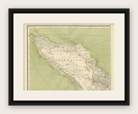Antique Map of Aceh or Adjeh in Northern Sumatra, Indonesia, 1900, shown framed