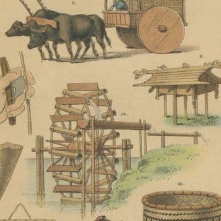 Antique Javanese Prints, Houses, Farming Tools & Household Utensils, c.1860, close-up 1