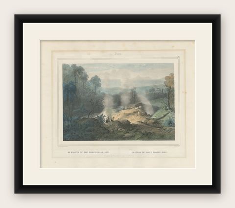 Antique Print of the Crater of Pulu-Sari, Indonesia, c.1845, shown framed
