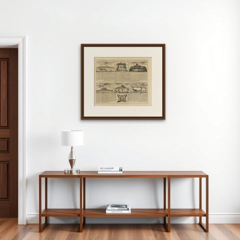 Antique Print of Forts and Views of the East Indies by Chatelain (1719), shown framed on a wall, true to size