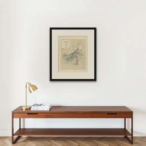 Rare Antique Map of Borneo (Kalimantan), Dutch East Indies Colonial Era, 1884, shown framed on a wall, true to size