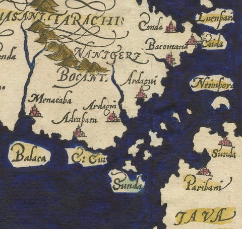 Renaissance Mapping of Sumatra: Featuring Singapore in Münster’s Woodcut, c.1590, close-up 3