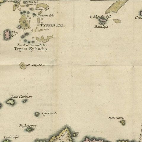Old Antique Map of the Sumbawa, Flores, Timor in the Banda Region of Indonesia, close-up 4