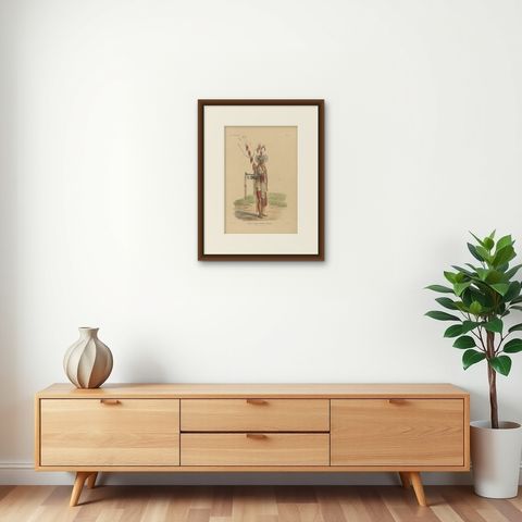 Antique Print with a Native of Timor ‘Indonesia’ by Temminck, circa 1840, shown framed on a wall, true to size