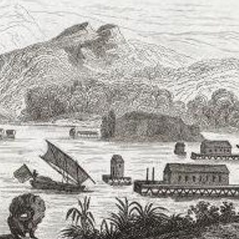 Antique Print of Dory Harbour, New Guinea, 1836, close-up 2