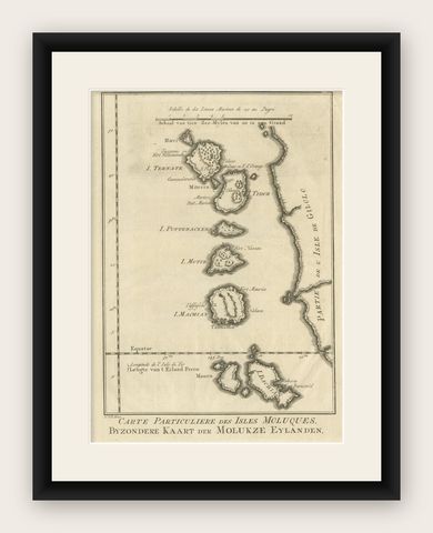 Original Antique Map of the Maluku Islands or Moluccas, shown framed