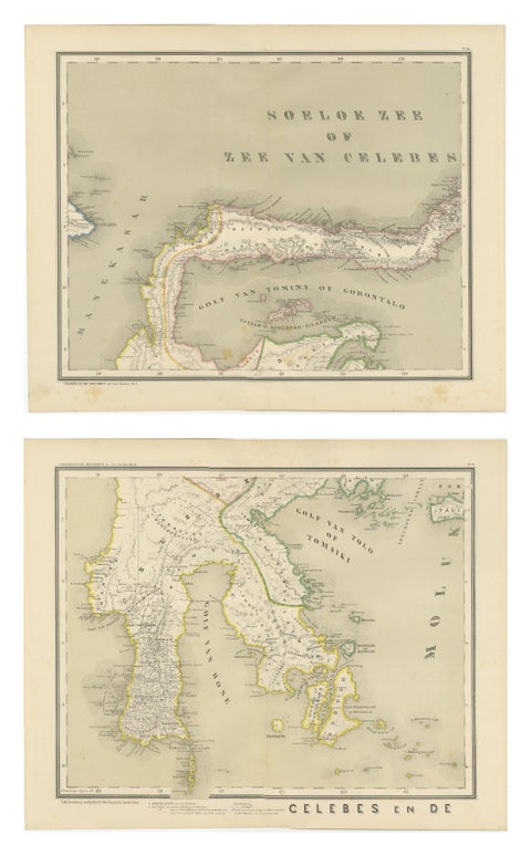Antique Two-Sheet Map of Celebes Sulawesi, Dornseiffen, Dutch East Indies, 1884