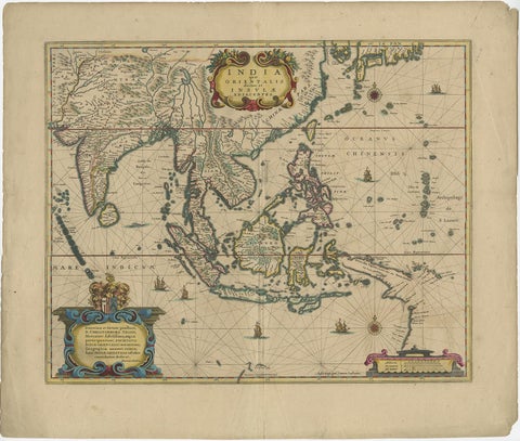 Original Antique Hand-Colored Map of The East Indies and Southeast Asia, c.1644, view 2