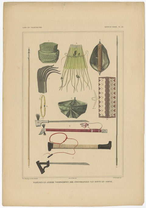Print Weapons and Tools of Roti & Sawoe 'Indonesia' by Temminck, circa 1840, view 2