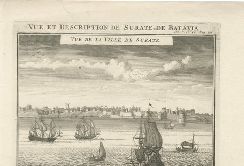 Antique View of Surat & Plan of Batavia, VOC India & Indonesia, Chatelain, 1719, close-up 3