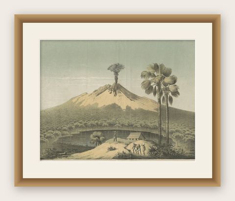 Beautiful Lithograph of The Vulcano Gunung Lamongan, Java, Indonesia, c.1853, shown framed