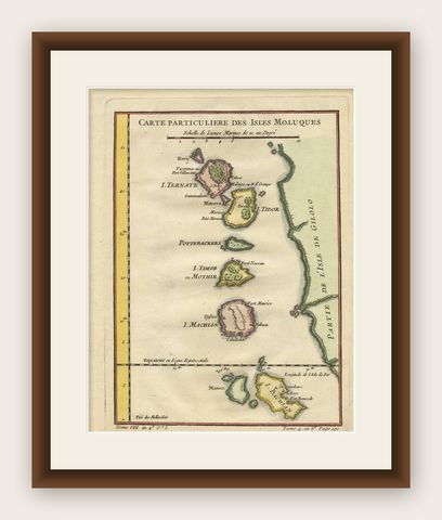 Antique Map of the Moluques Islands, Part of Indonesia, circa 1750, shown framed