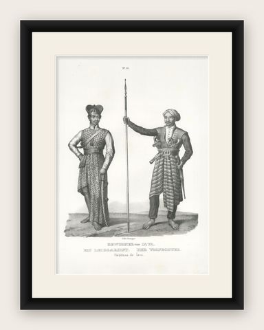 Antique Print of Inhabitants of Java (Indonesia) by Honegger (1845), shown framed