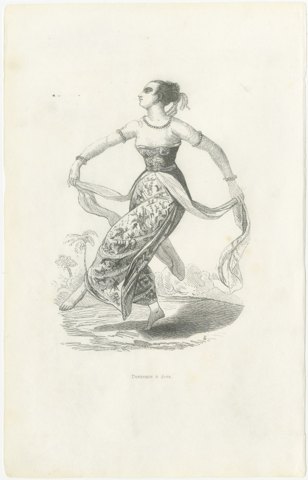 Female Dancer in Java, Antique Wahlen Costume Print, 1843-1844, view 2