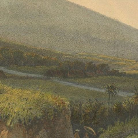 Mountain Landscape near Kedong Badak, Rare Java Lithograph from 1872, close-up 3