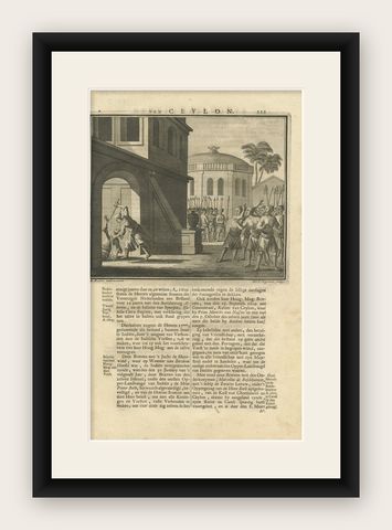 Antique Print of the Death of the Prince of Oeva by Valentijn, 1726, shown framed