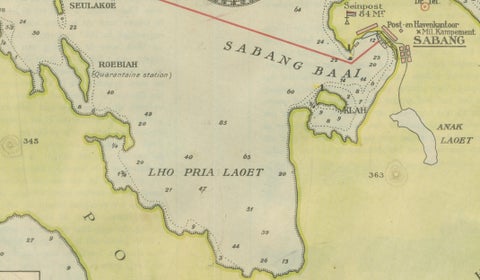 Sabang Bay & Pulau Weh, Antique Dutch Colonial Map of Sumatra, Indonesia, 1910, close-up 5