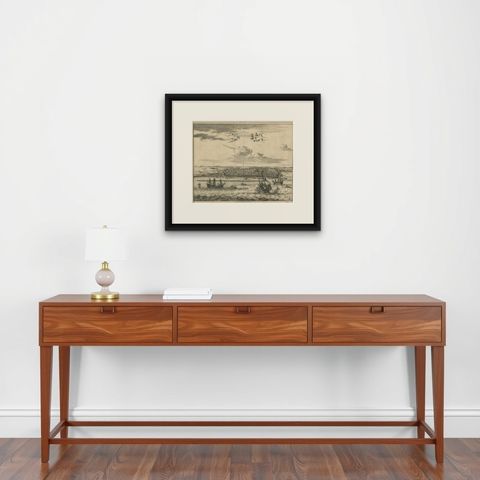 Antique Print of Bantam by Van der Aa, circa 1725, shown framed on a wall, true to size
