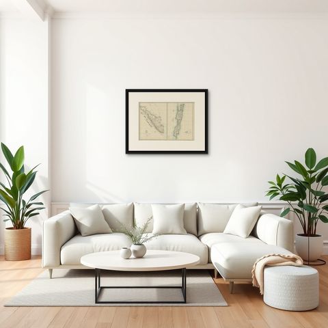 Antique Map of Sumatra and Java by Weller, c.1860, shown framed in a room, true to size