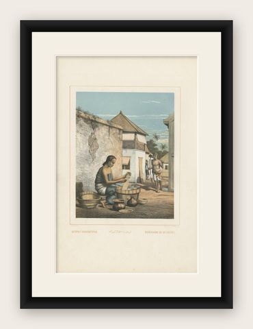 Antique Print of Javanese Woman Selling Ketupat by Van Pers 'circa 1850', shown framed