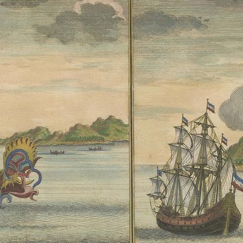 Colored Antique Print of New Guinea Fishermen and views of New Guinea, close-up 1