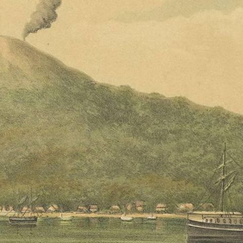 Antique Print of the Volcano of Ternate by M.T.H. Perelaer, 1888, close-up 1