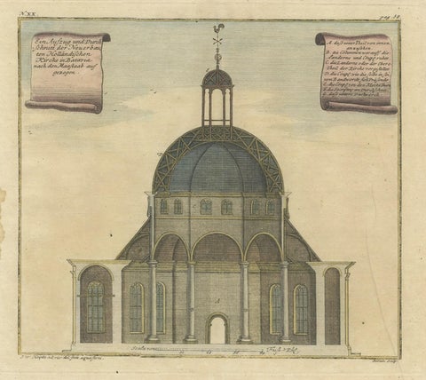 Old Antque Pirint of the New Dutch Church of Batavia 'Jakarta, Indonesia', 1744, close-up 1