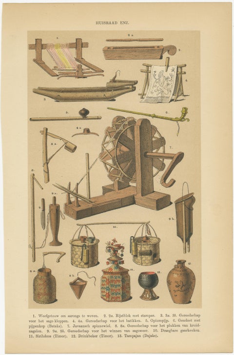 Antique Javanese Prints, Houses, Farming Tools & Household Utensils, c.1860, view 4