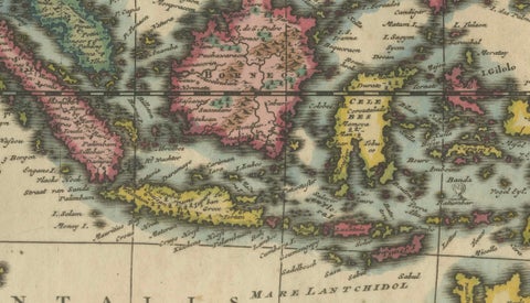 Decorative Antique Map of Asia and the East Indies, circa 1720, close-up 2